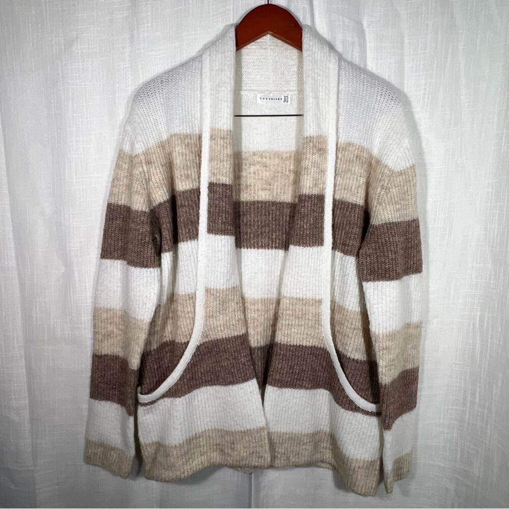 Retrelogy Soft Striped Tan & Cream Knit Long Cardigan Size M